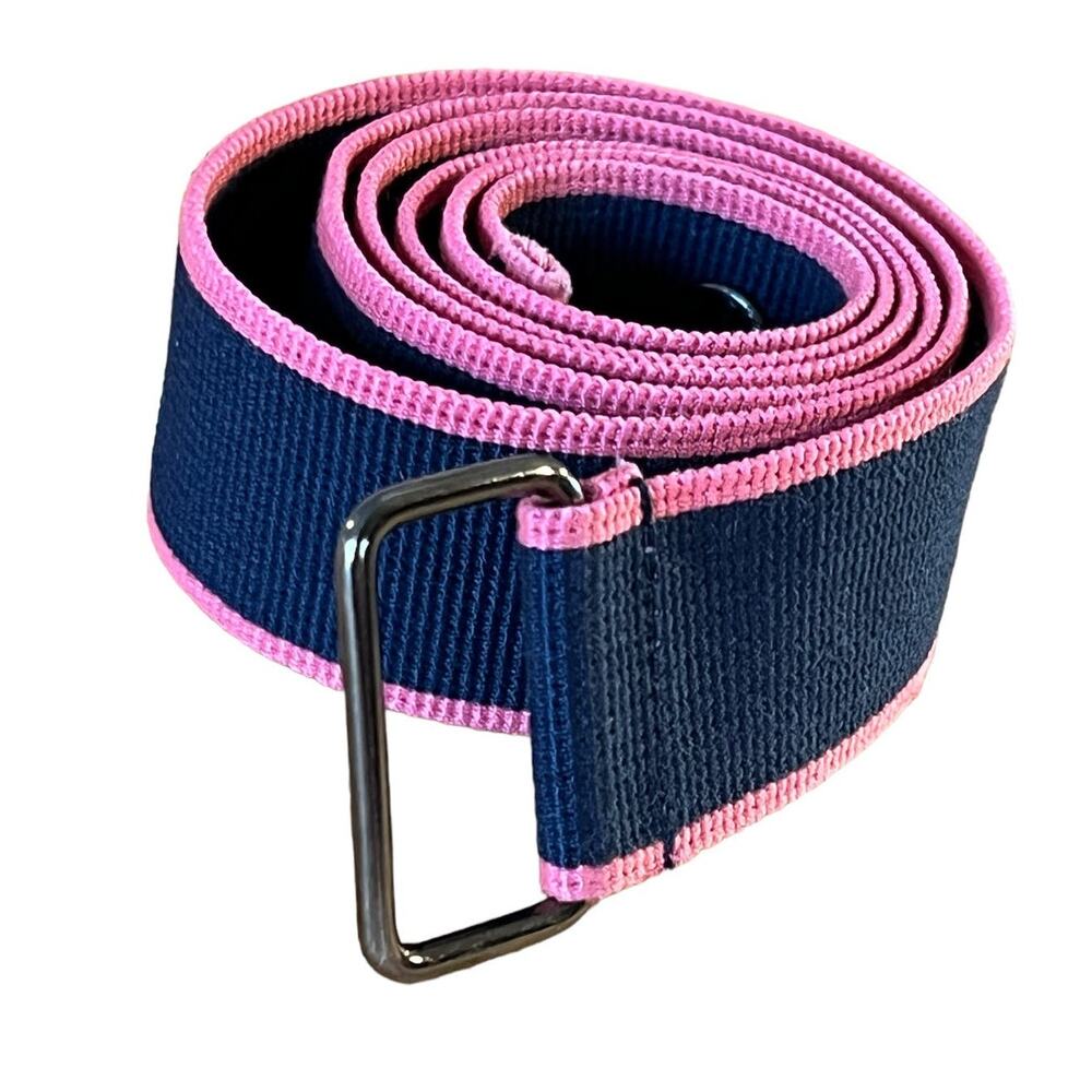 Women Pink & Navy Canvas Cotton Belt 39” Grommet D-Ring Y2K Preppy Coastal Style